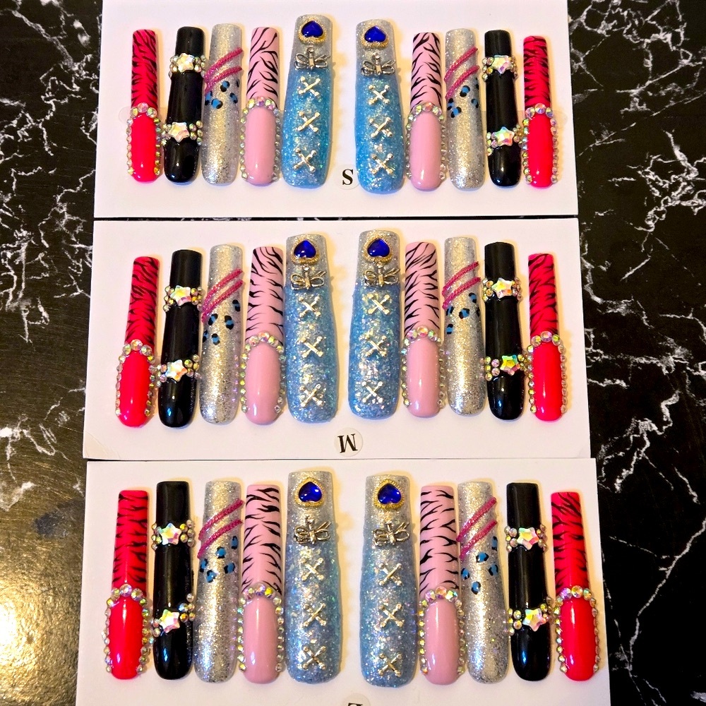 XXL Custom Colorful Acrylic Rhinestone Nail Set